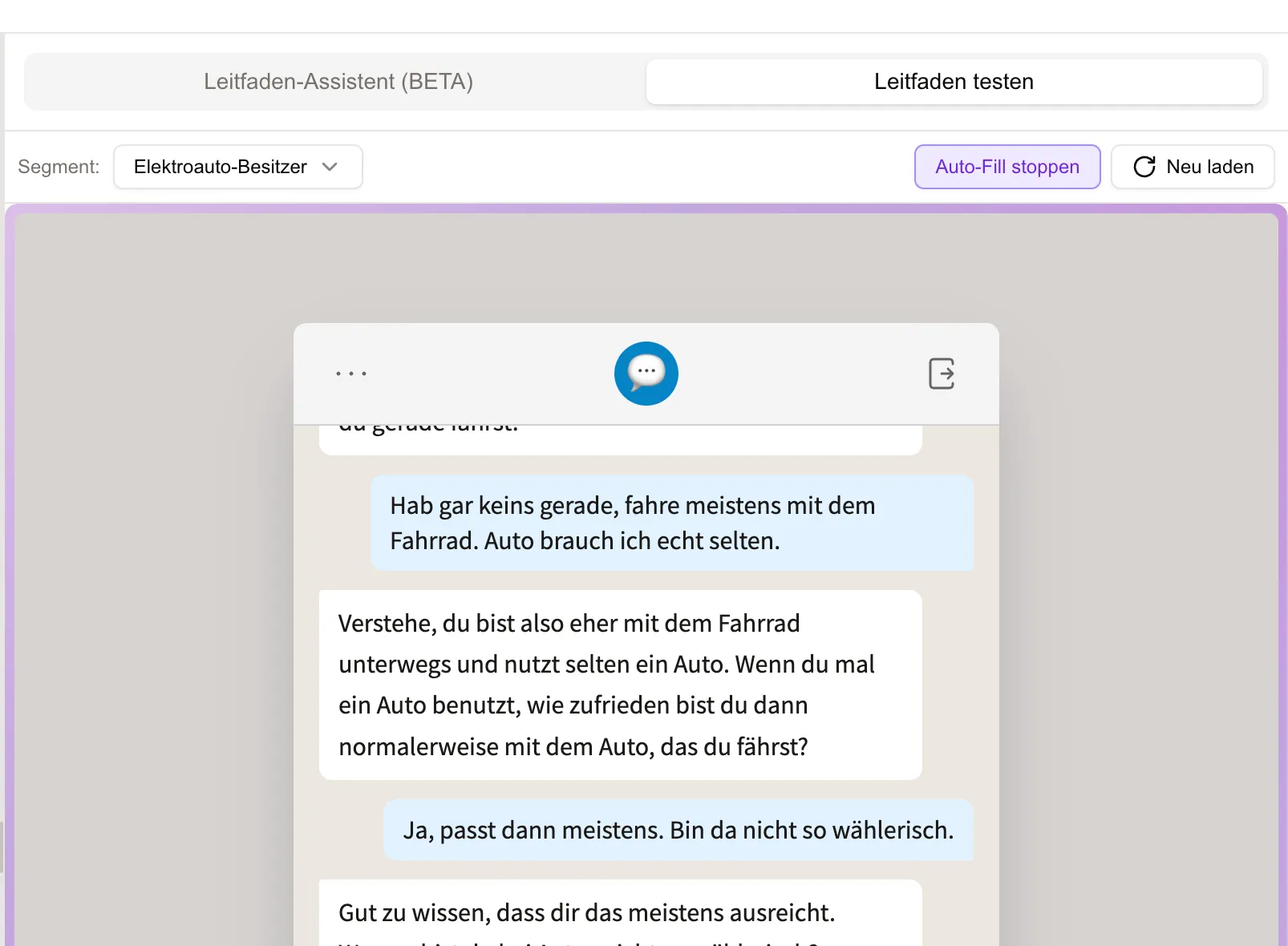 Auto-Fill Modus zum Testen